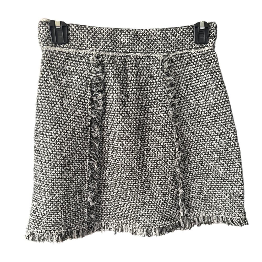 Paola Bernardi Black White Tweed Fringe Mini Skirt Size XS
